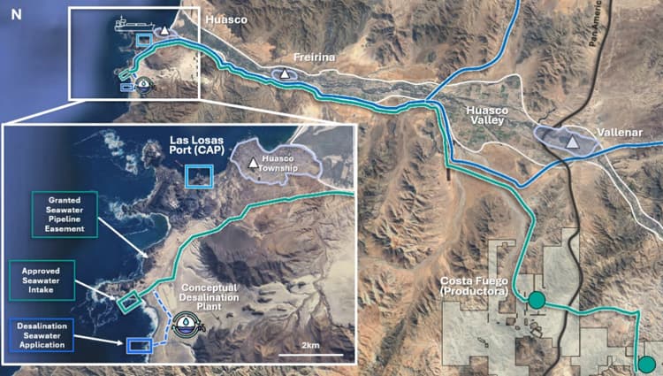 Map illustrating the proposed route for the new water pipeline, highlighting key locations and geographical features along the path.