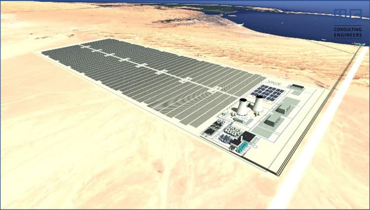 A solar farm in the desert featuring a large solar panel, showcasing renewable energy in a vast arid landscape.